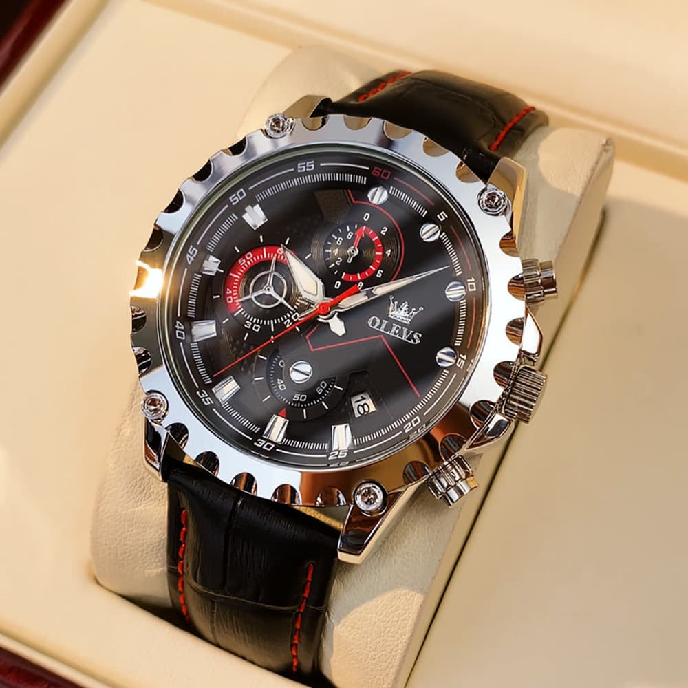 OLEVS 2873 Bold Rivet Bezel Racing Chronograph Watch for Men - All Black Steel Watch | Olevs Watch Store