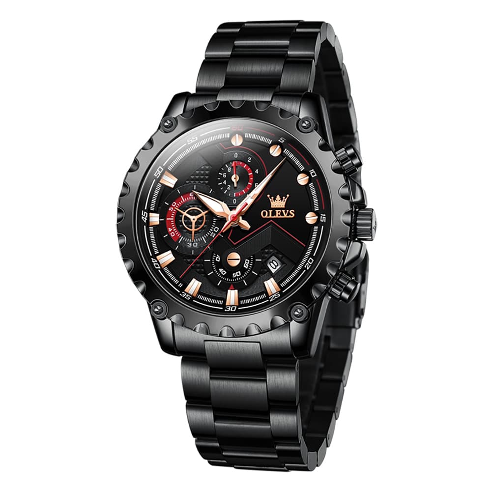 OLEVS 2873 Bold Rivet Bezel Racing Chronograph Watch for Men - All Black Steel Watch | Olevs Watch Store
