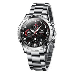 OLEVS 2873 Bold Rivet Bezel Racing Chronograph Watch for Men - Silver Steel Watch | Olevs Watch Store
