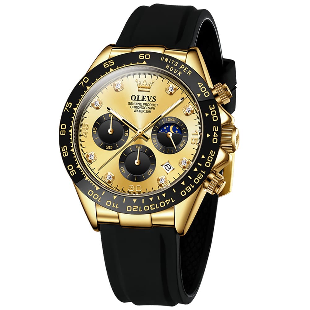 OLEVS 2875 Luxury Moon Phase Racing Chronograph Watch for Men - All Gold Watch | Olevs Watch Store