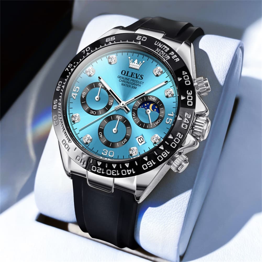 OLEVS 2875 Luxury Moon Phase Racing Chronograph Watch for Men - Gold Green Watch | Olevs Watch Store