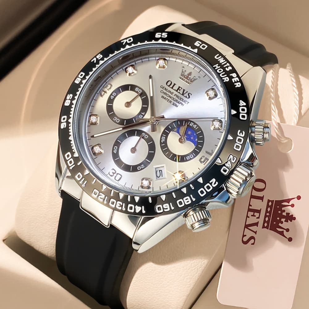 OLEVS 2875 Luxury Moon Phase Racing Chronograph Watch for Men - Gold Green Watch | Olevs Watch Store