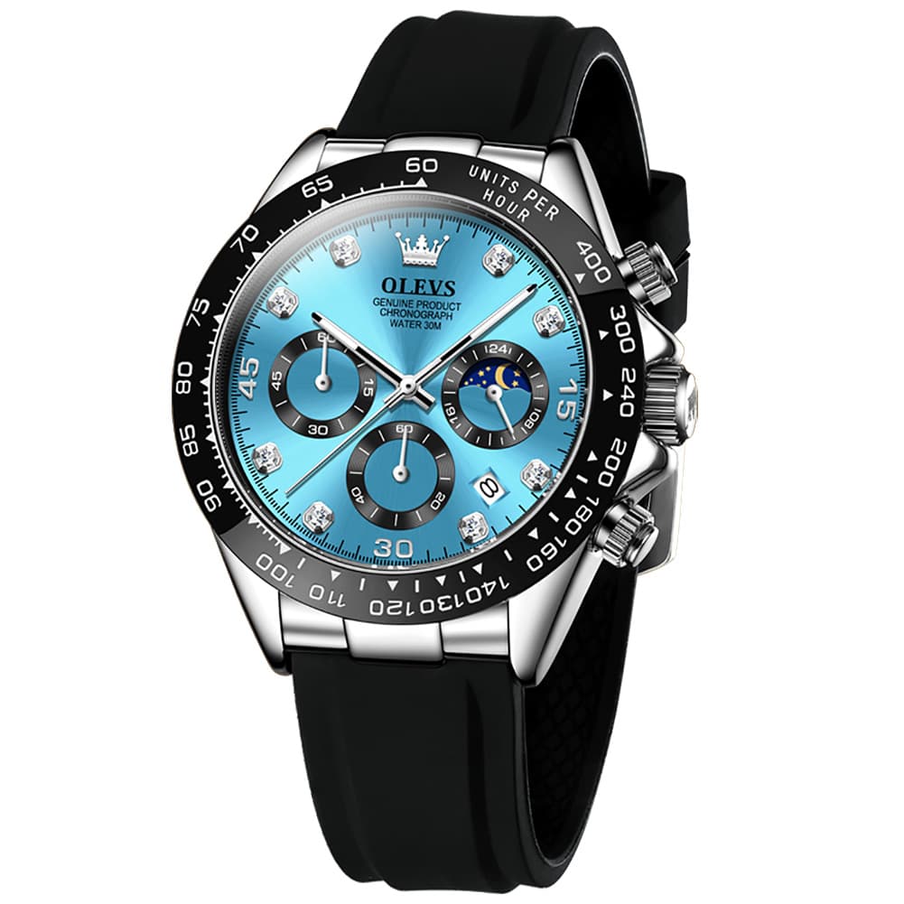 OLEVS 2875 Luxury Moon Phase Racing Chronograph Watch for Men - Ice Blue Watch | Olevs Watch Store