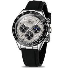 OLEVS 2875 Luxury Moon Phase Racing Chronograph Watch for Men - Silver Meteorite Watch | Olevs Watch Store