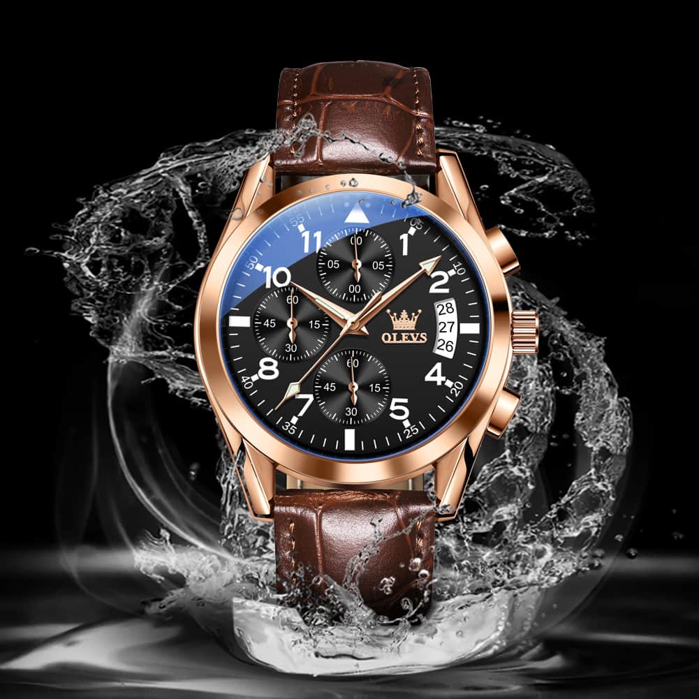 OLEVS 2878 Classic Pilot Chronograph Leather Watch for Men - Silver Blue Watch | Olevs Watch Store