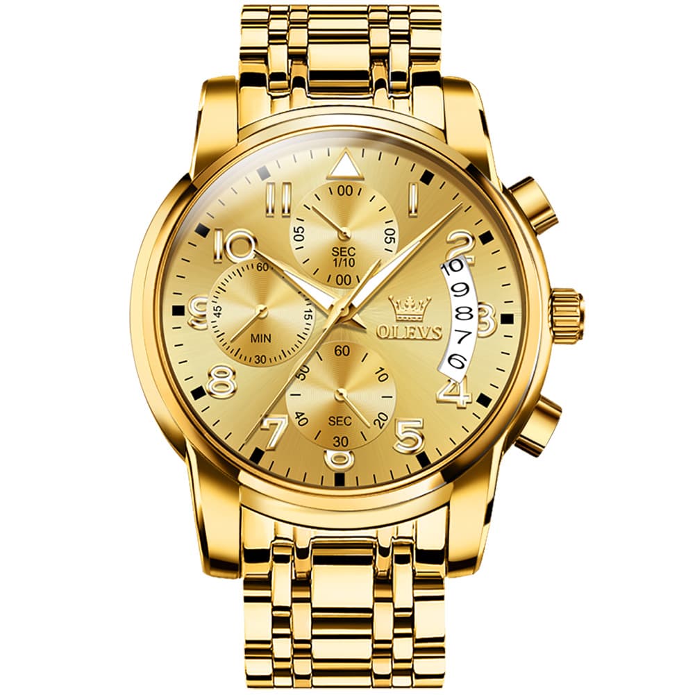 OLEVS 2879 Luxury Gold Pilot Chronograph Watch for Men - All Gold Watch | Olevs Watch Store