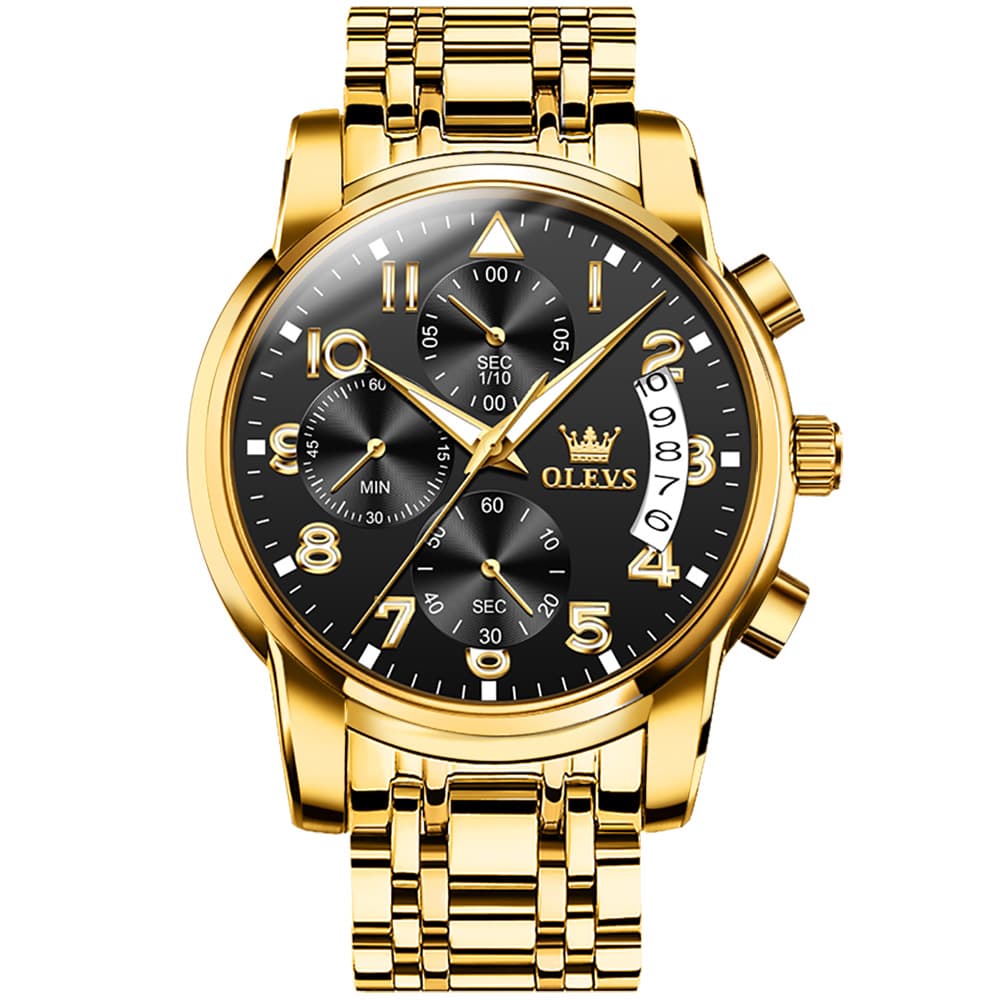 OLEVS 2879 Luxury Gold Pilot Chronograph Watch for Men - Gold Black Watch | Olevs Watch Store