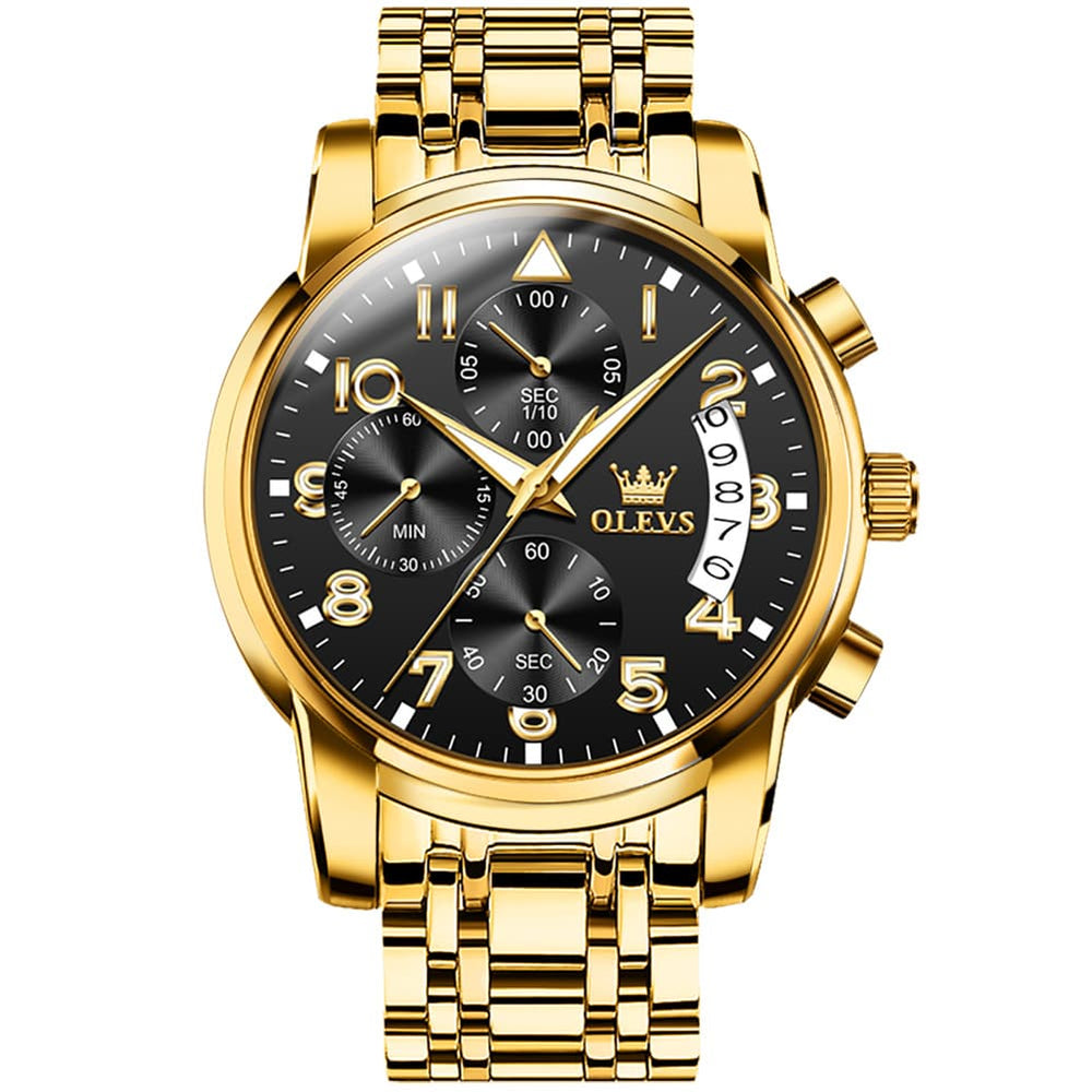 OLEVS 2879 Luxury Gold Pilot Chronograph Watch for Men - Gold Black Watch | Olevs Watch Store