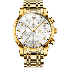 OLEVS 2879 Luxury Gold Pilot Chronograph Watch for Men - Gold White Watch | Olevs Watch Store