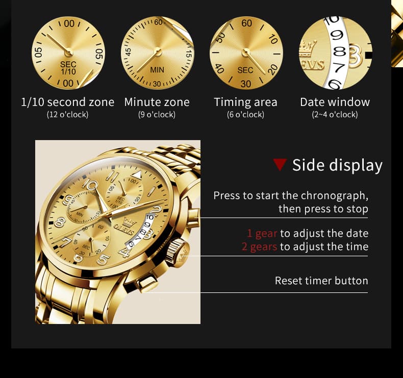 OLEVS 2879 Luxury Gold Pilot Chronograph Watch for Men - Gold White Watch | Olevs Watch Store