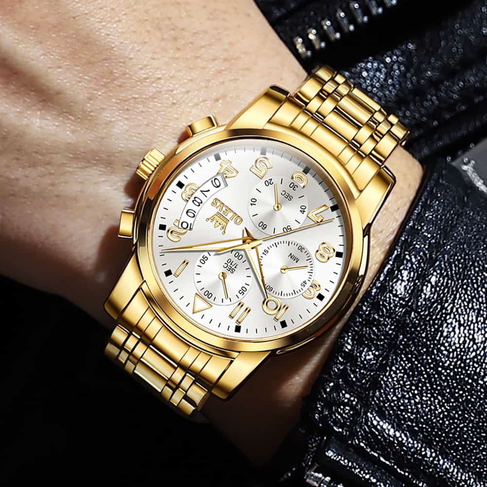 OLEVS 2879 Luxury Gold Pilot Chronograph Watch for Men - Gold White Watch | Olevs Watch Store