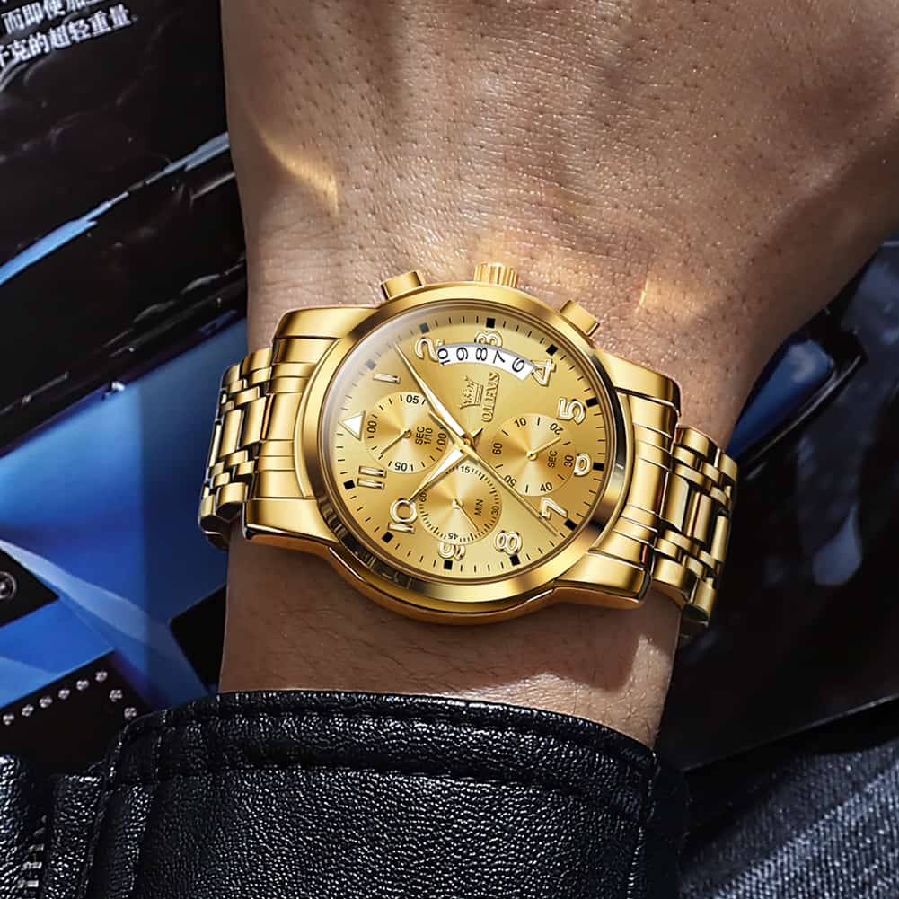 OLEVS 2879 Luxury Gold Pilot Chronograph Watch for Men - Gold White Watch | Olevs Watch Store