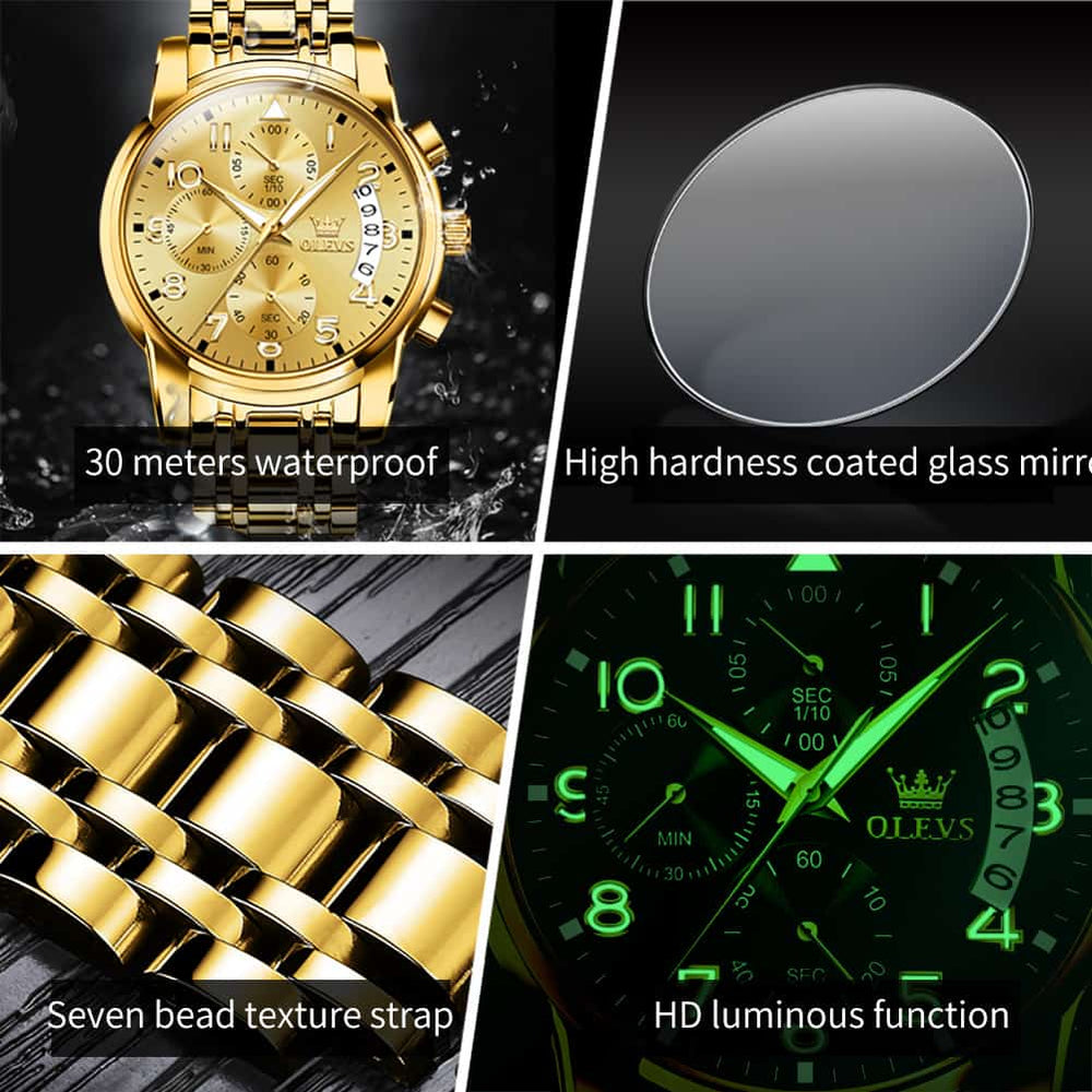 OLEVS 2879 Luxury Gold Pilot Chronograph Watch for Men - Gold White Watch | Olevs Watch Store
