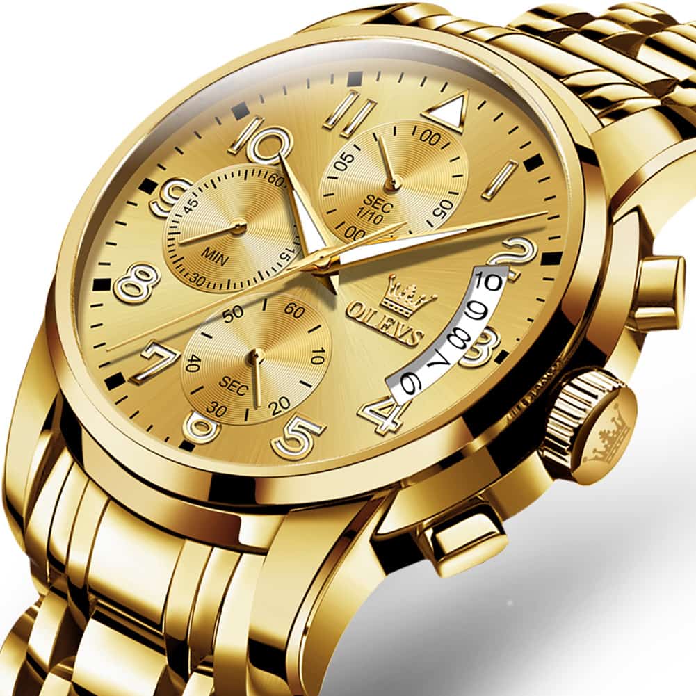 OLEVS 2879 Luxury Gold Pilot Chronograph Watch for Men - Gold White Watch | Olevs Watch Store