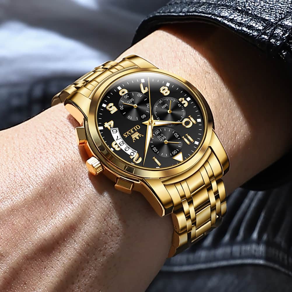 OLEVS 2879 Luxury Gold Pilot Chronograph Watch for Men - Gold White Watch | Olevs Watch Store