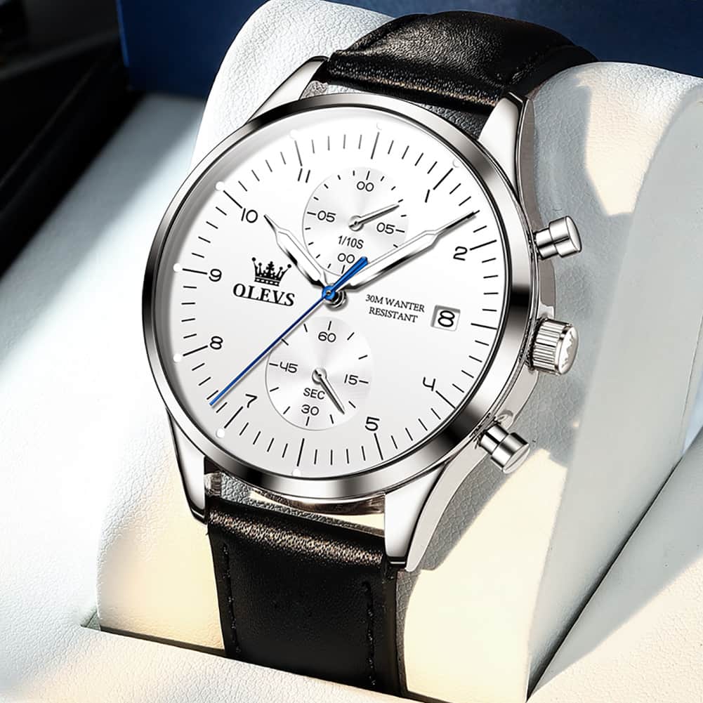 OLEVS 2880 Minimalist Slim Dress Chronograph Watch for Men - All Black Watch | Olevs Watch Store