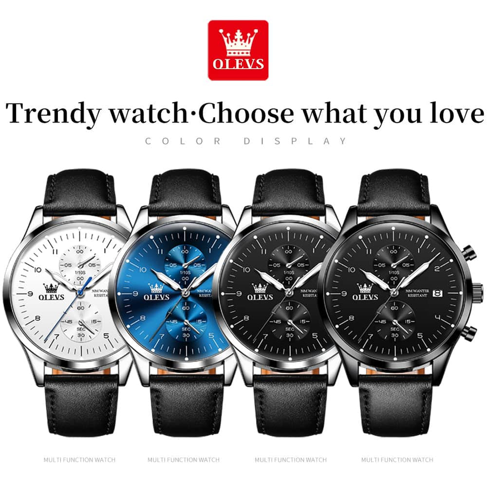 OLEVS 2880 Minimalist Slim Dress Chronograph Watch for Men - All Black Watch | Olevs Watch Store