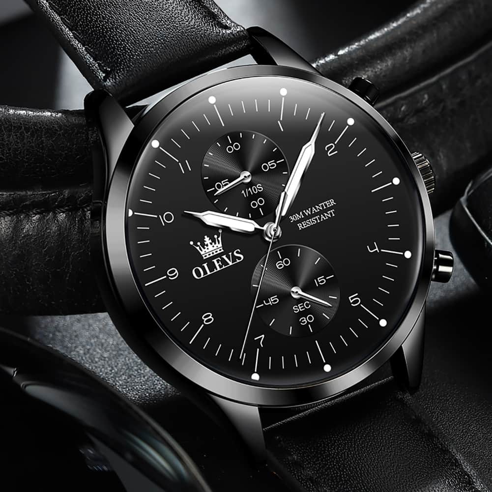 OLEVS 2880 Minimalist Slim Dress Chronograph Watch for Men - All Black Watch | Olevs Watch Store