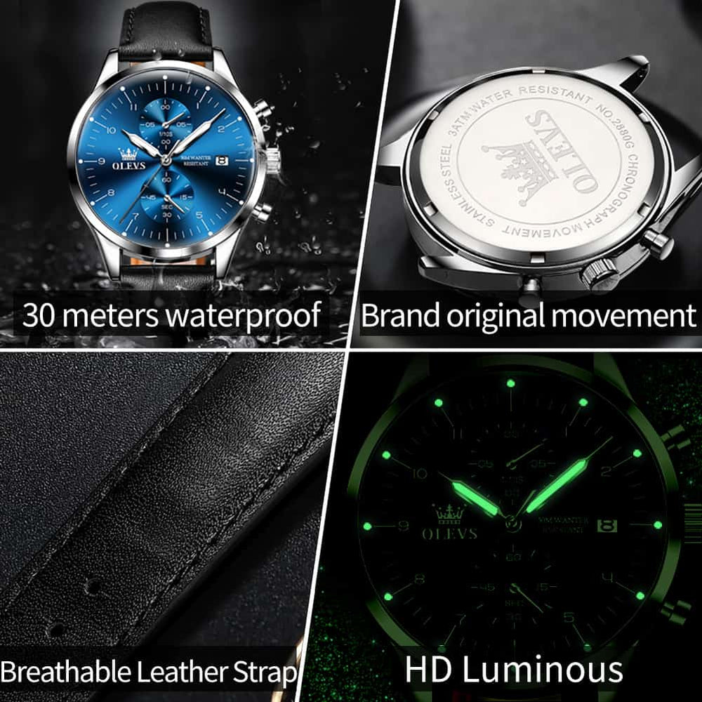 OLEVS 2880 Minimalist Slim Dress Chronograph Watch for Men - All Black Watch | Olevs Watch Store