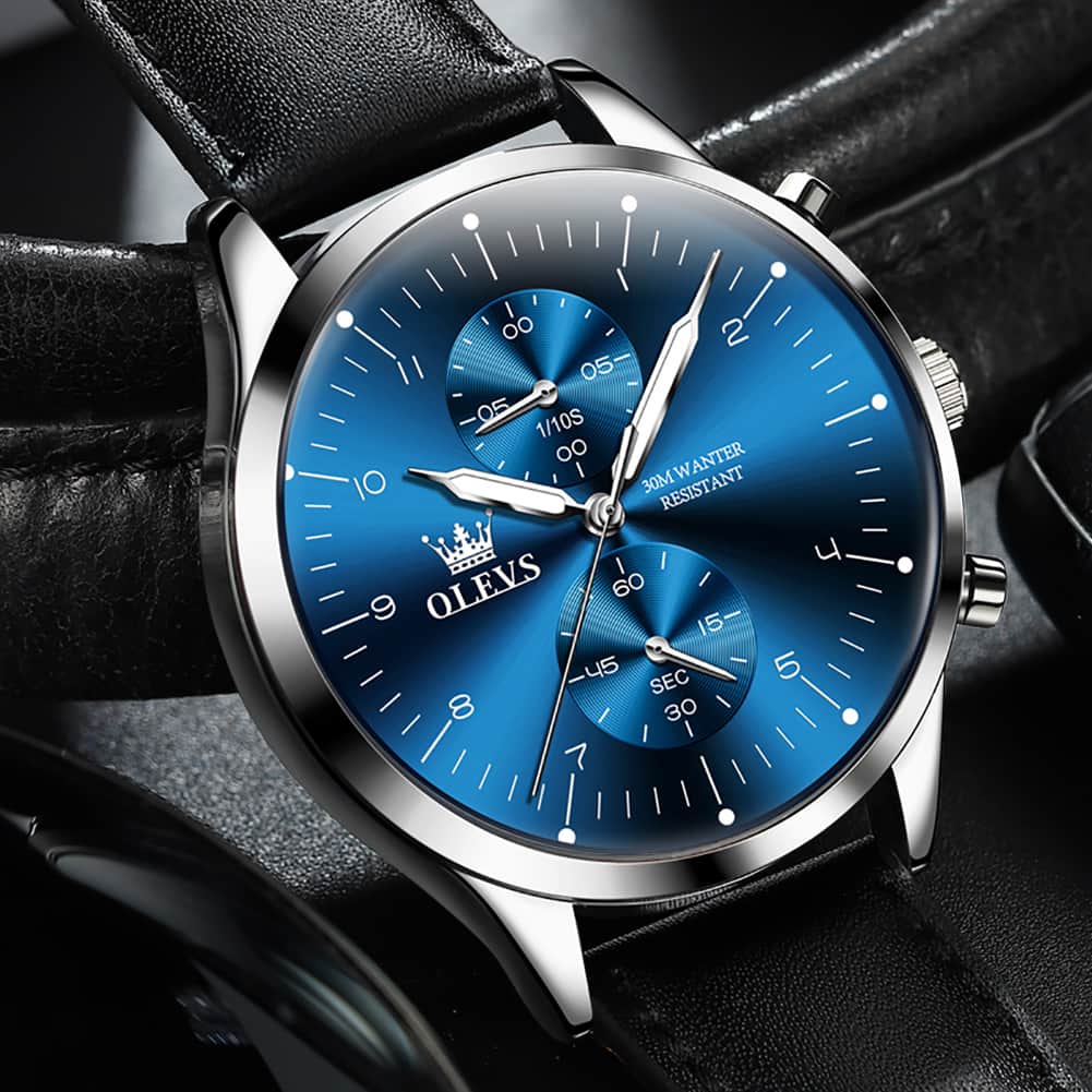 OLEVS 2880 Minimalist Slim Dress Chronograph Watch for Men - All Black Watch | Olevs Watch Store