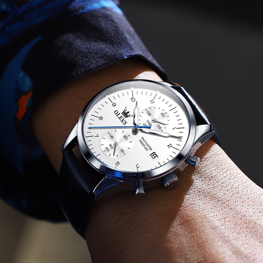 OLEVS 2880 Minimalist Slim Dress Chronograph Watch for Men - All Black Watch | Olevs Watch Store