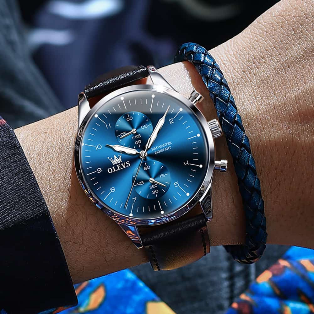 OLEVS 2880 Minimalist Slim Dress Chronograph Watch for Men - All Black Watch | Olevs Watch Store