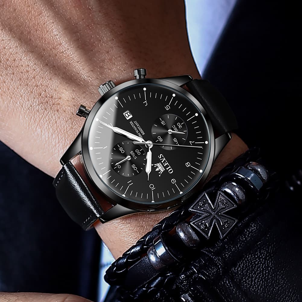OLEVS 2880 Minimalist Slim Dress Chronograph Watch for Men - All Black Watch | Olevs Watch Store