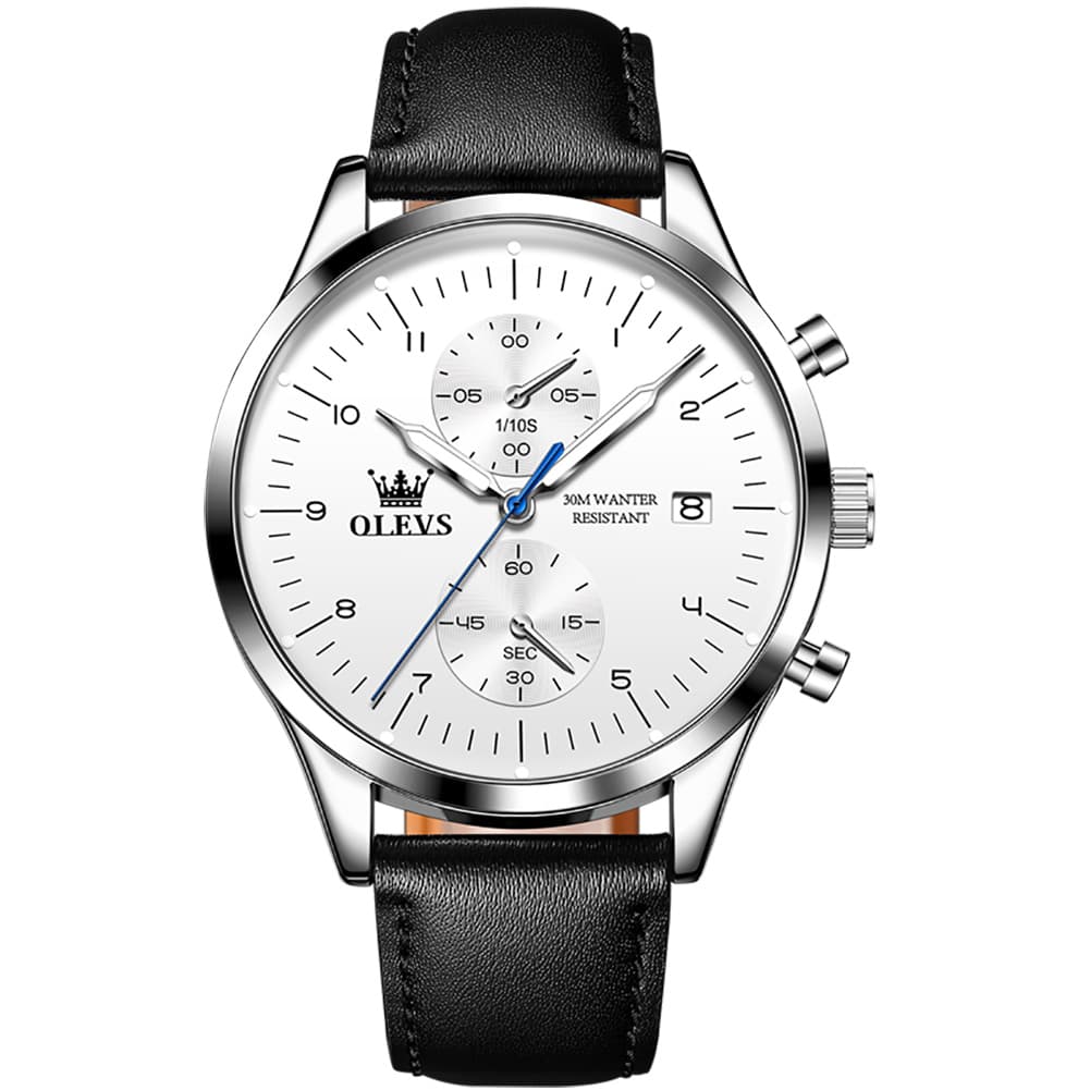 OLEVS 2880 Minimalist Slim Dress Chronograph Watch for Men - Silver White Watch | Olevs Watch Store