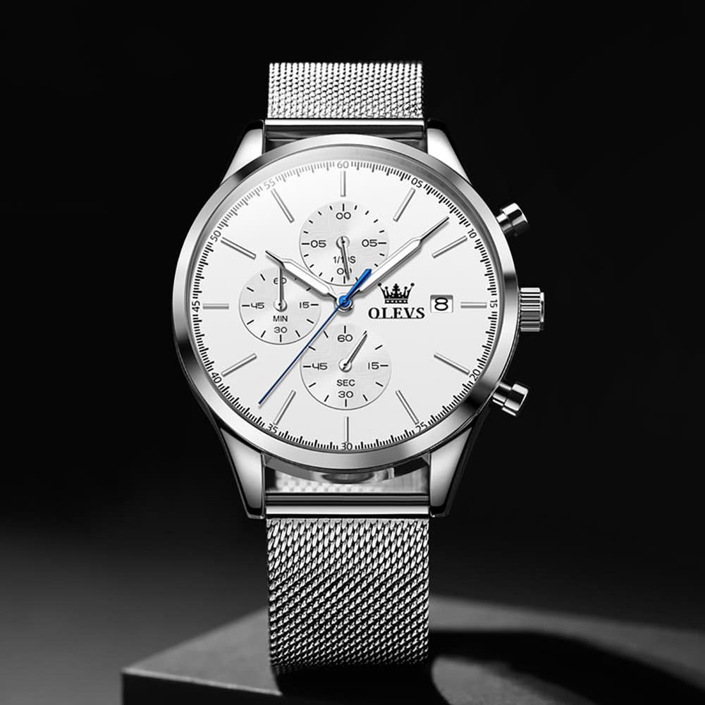 OLEVS 2881 Minimalist Milanese Chronograph Watch for Men - Rose Black Watch | Olevs Watch Store