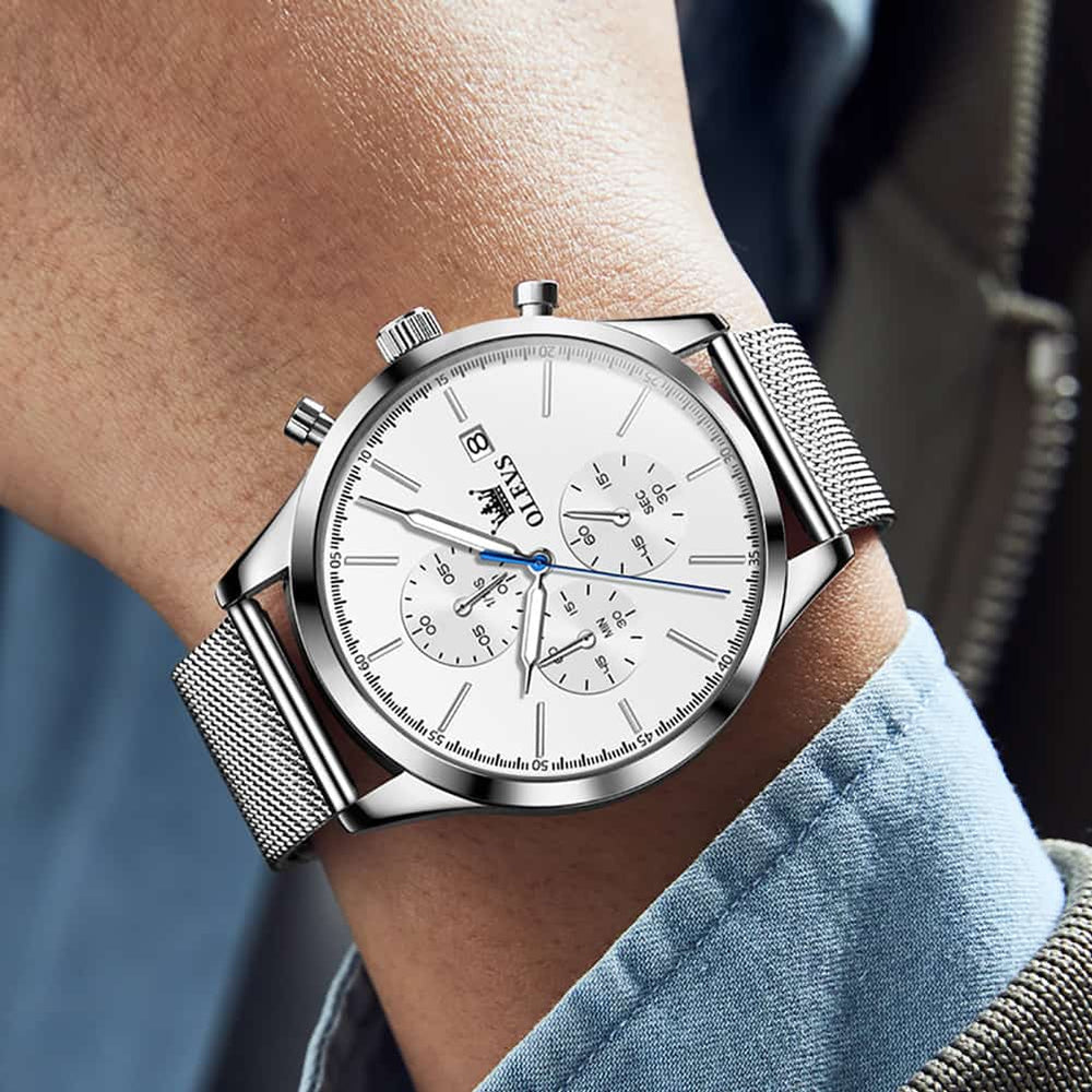 OLEVS 2881 Minimalist Milanese Chronograph Watch for Men - Rose Black Watch | Olevs Watch Store