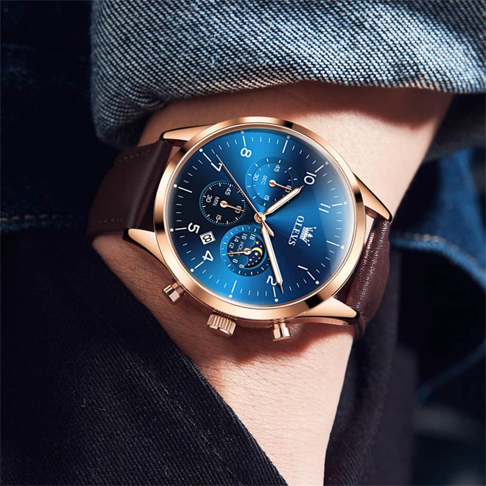 OLEVS 2882 Luxury Moon Phase Chronograph Watch for Men - All Black Watch | Olevs Watch Store