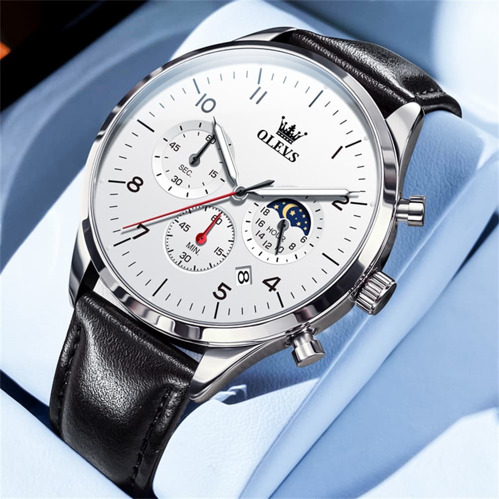 OLEVS 2882 Luxury Moon Phase Chronograph Watch for Men - All Black Watch | Olevs Watch Store