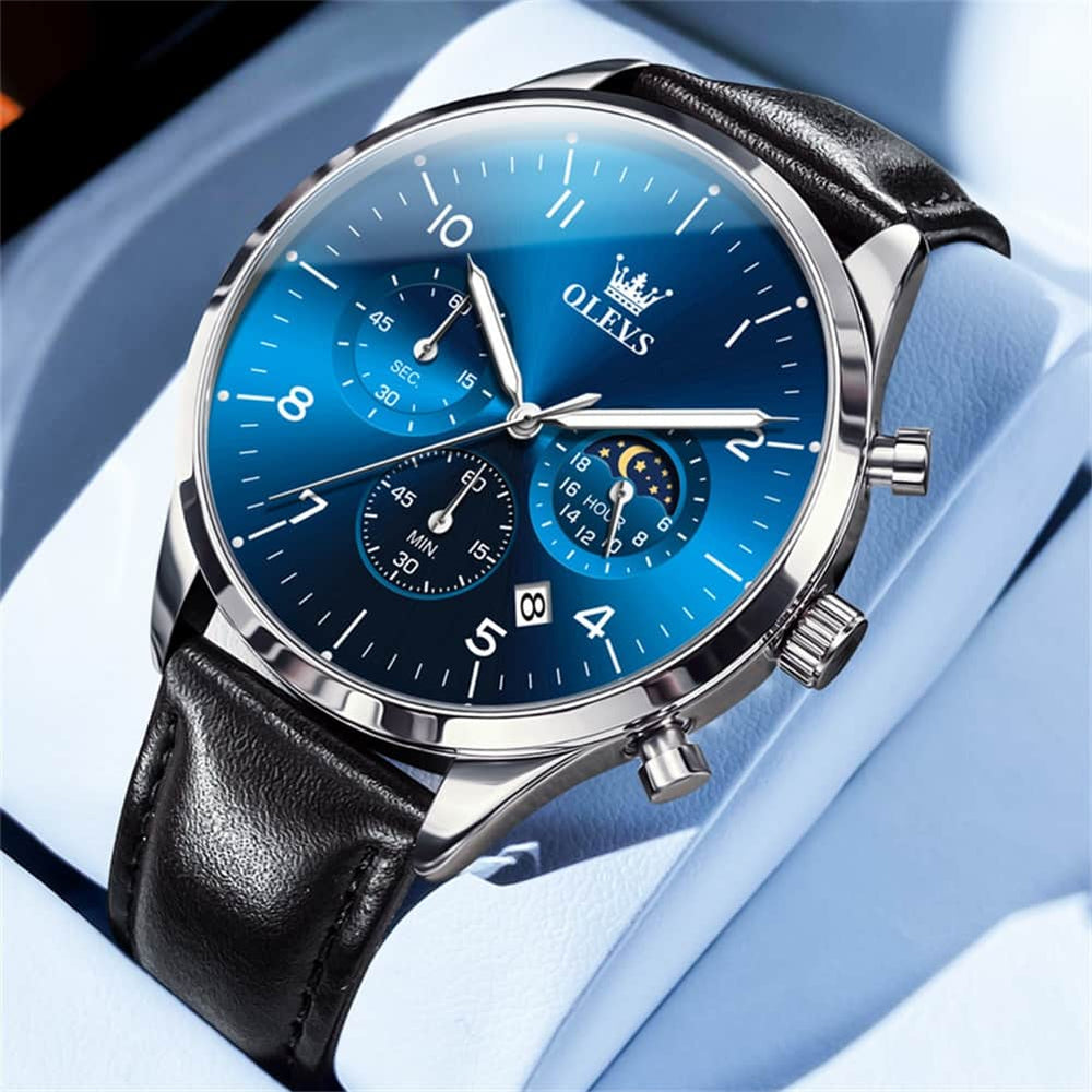 OLEVS 2882 Luxury Moon Phase Chronograph Watch for Men - All Black Watch | Olevs Watch Store