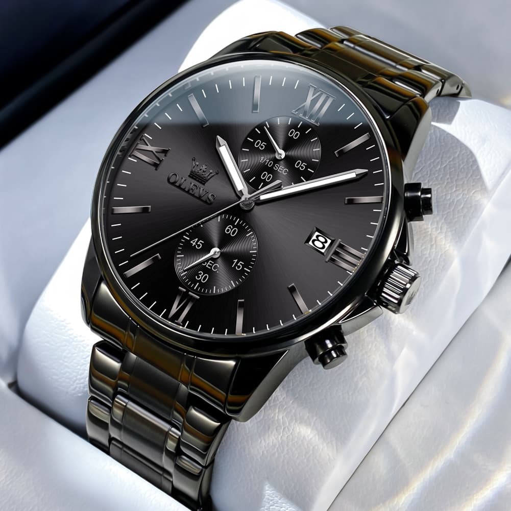 OLEVS 2886 Classic Chronograph Quartz Watch for Men - All Black Mesh Watch | Olevs Watch Store