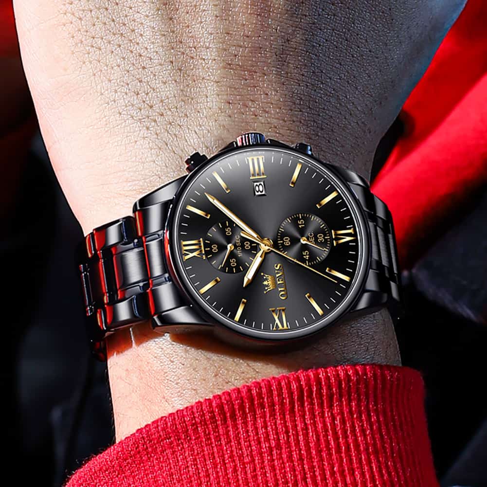 OLEVS 2886 Classic Chronograph Quartz Watch for Men - All Black Mesh Watch | Olevs Watch Store