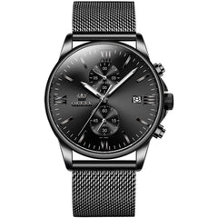 OLEVS 2886 Classic Chronograph Quartz Watch for Men - All Black Mesh Watch | Olevs Watch Store