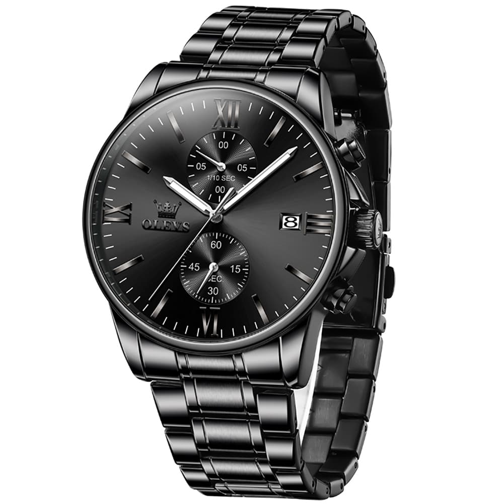 OLEVS 2886 Classic Chronograph Quartz Watch for Men - All Black Steel Watch | Olevs Watch Store