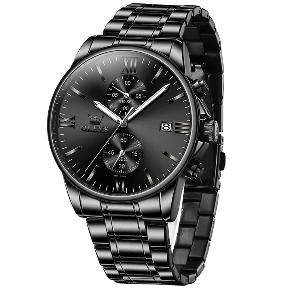 OLEVS 2886 Classic Chronograph Quartz Watch for Men - All Black Steel Watch | Olevs Watch Store