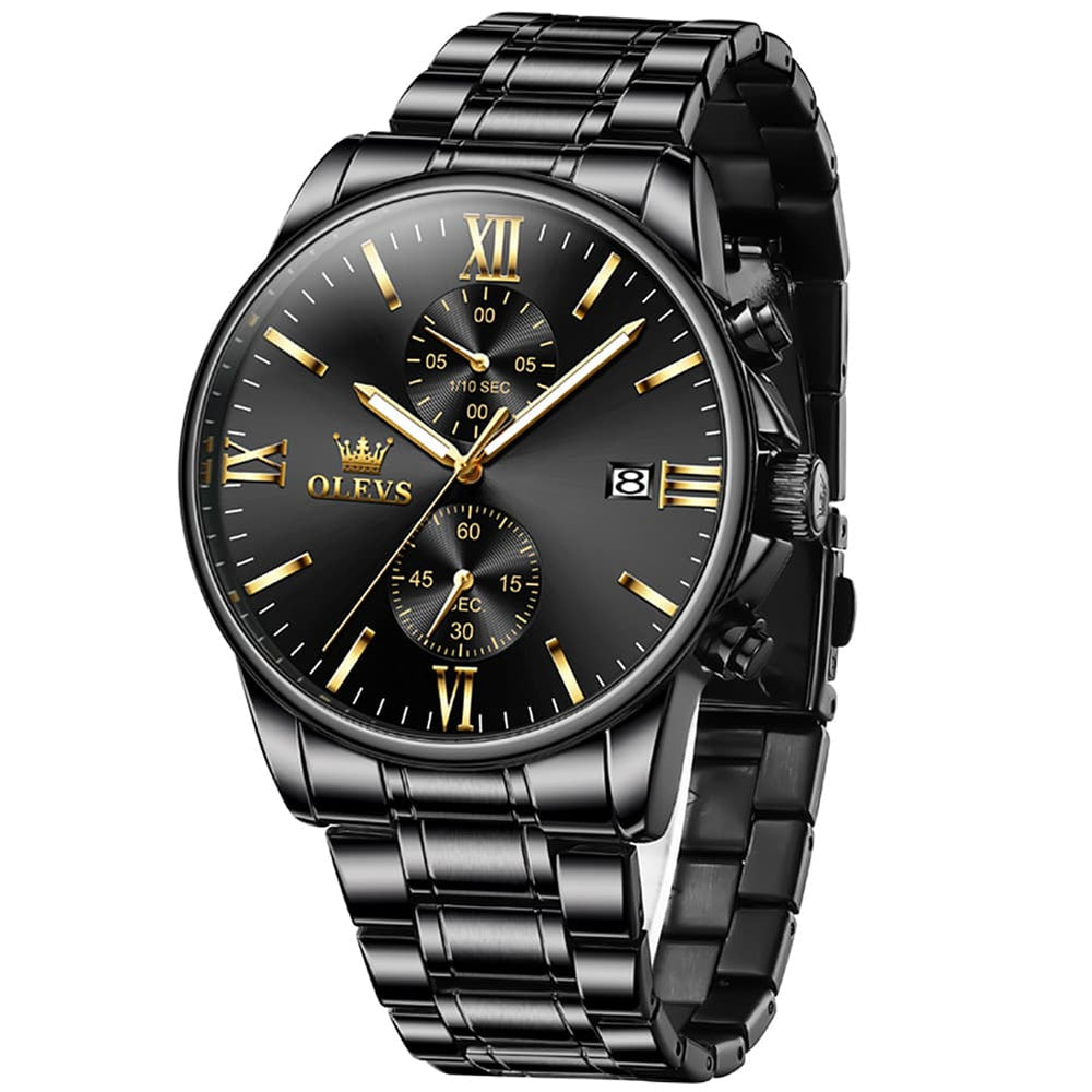 OLEVS 2886 Classic Chronograph Quartz Watch for Men - Black Gold Steel Watch | Olevs Watch Store