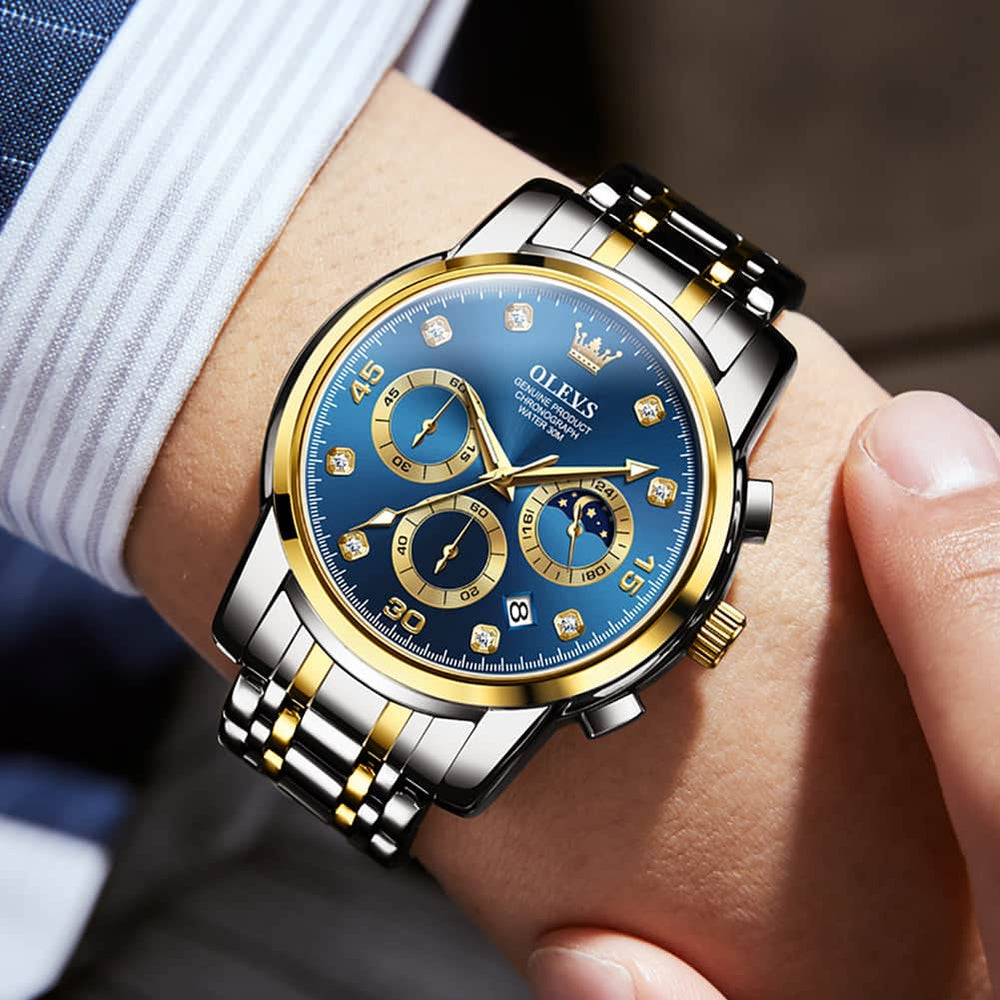OLEVS 2889 Steel Chronograph Moon Phase Watch for Men - All Gold Watch | Olevs Watch Store