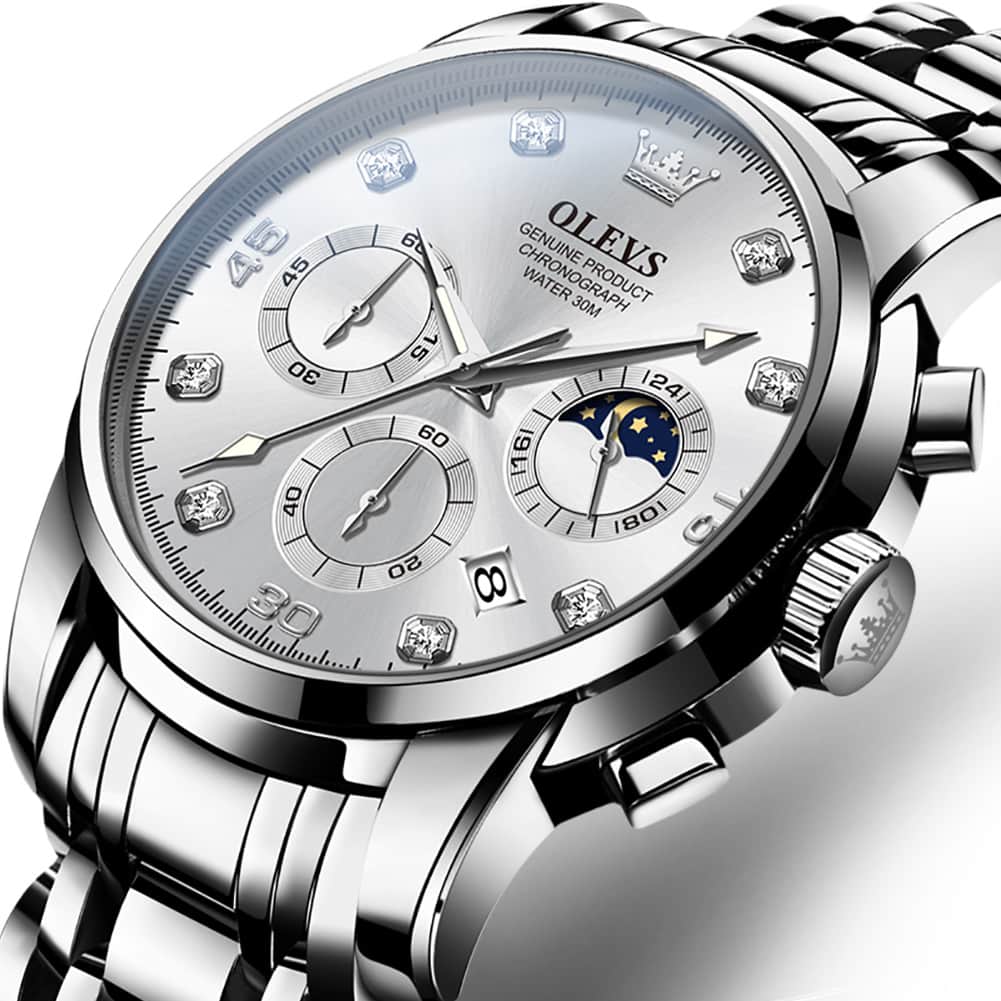 OLEVS 2889 Steel Chronograph Moon Phase Watch for Men - All Gold Watch | Olevs Watch Store