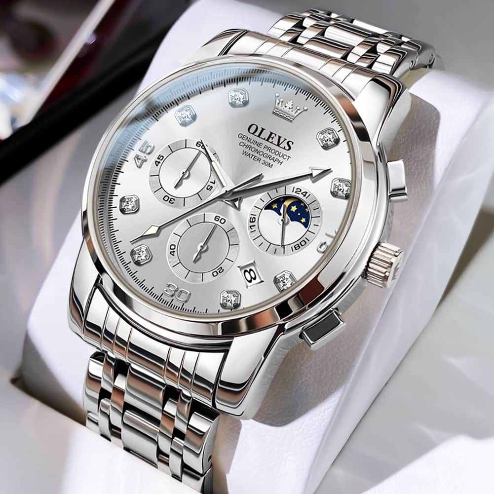 OLEVS 2889 Steel Chronograph Moon Phase Watch for Men - All Gold Watch | Olevs Watch Store