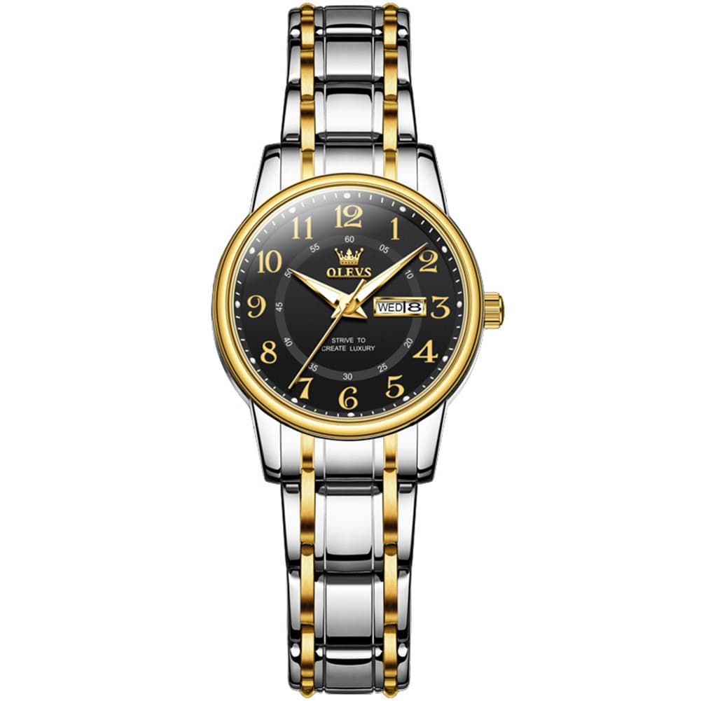 OLEVS 2891 Classic Digital Dial Couples Watch for Men Women - Black with Gold Watch | Olevs Watch Store