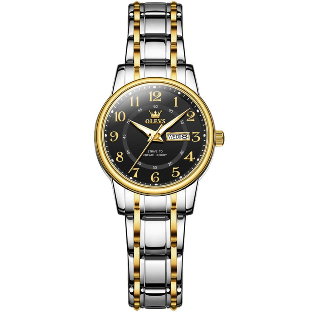 OLEVS 2891 Classic Digital Dial Couples Watch for Men Women - Black with Gold Watch | Olevs Watch Store