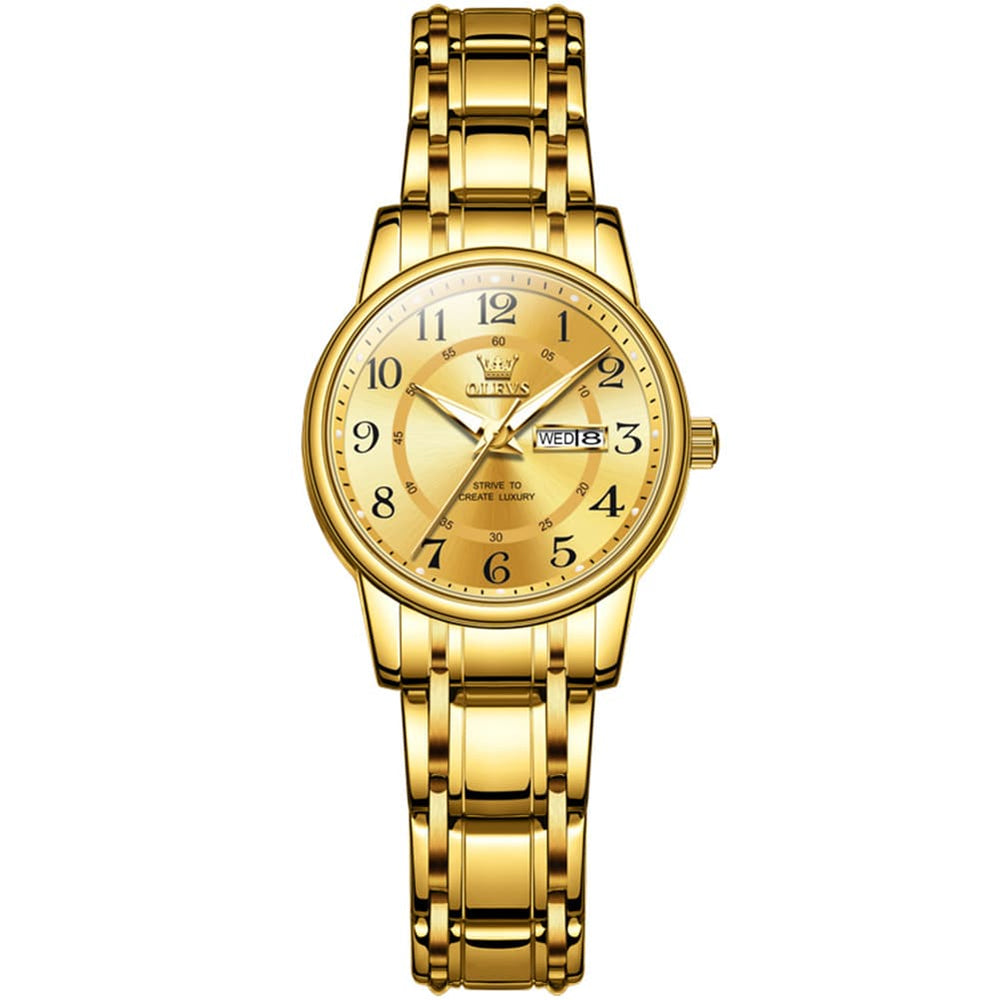 OLEVS 2891 Classic Digital Dial Couples Watch for Men Women - Golden Gold Face Watch | Olevs Watch Store