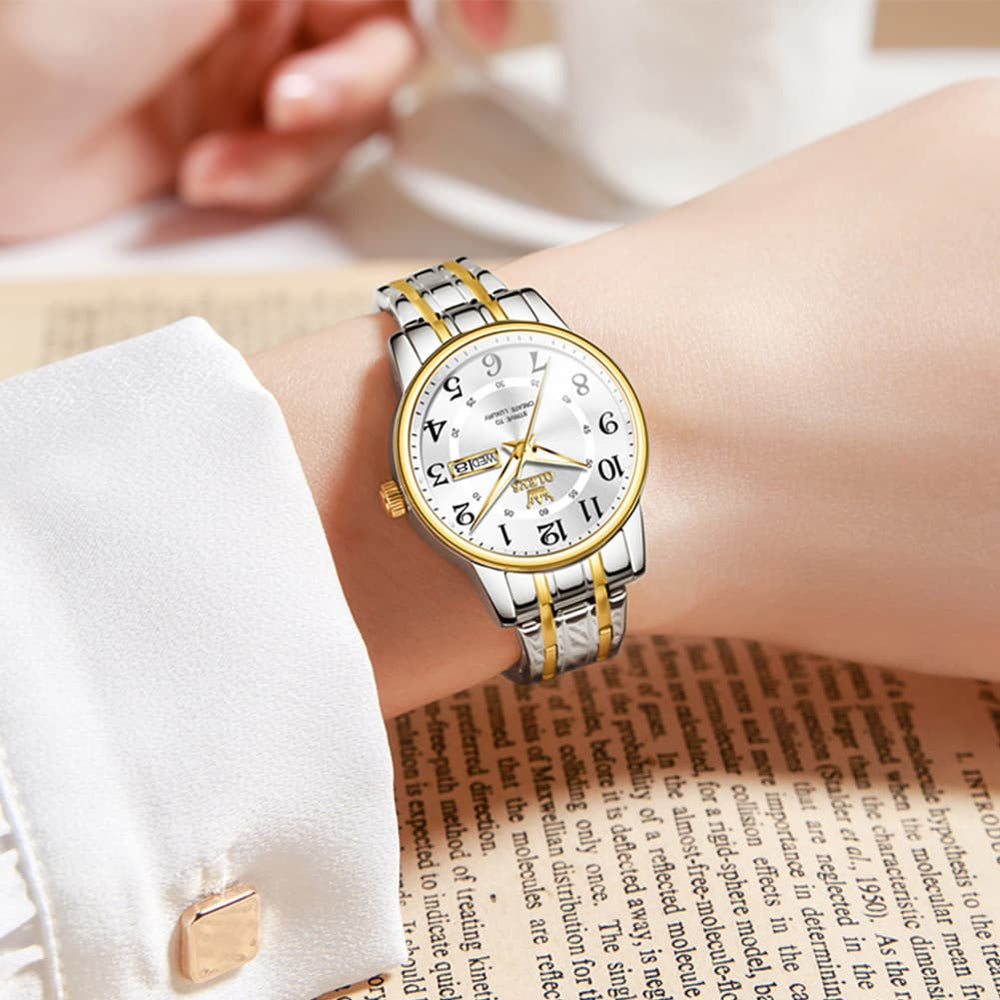 OLEVS 2891 Classic Digital Dial Couples Watch for Men Women - Golden Gold Face Watch | Olevs Watch Store