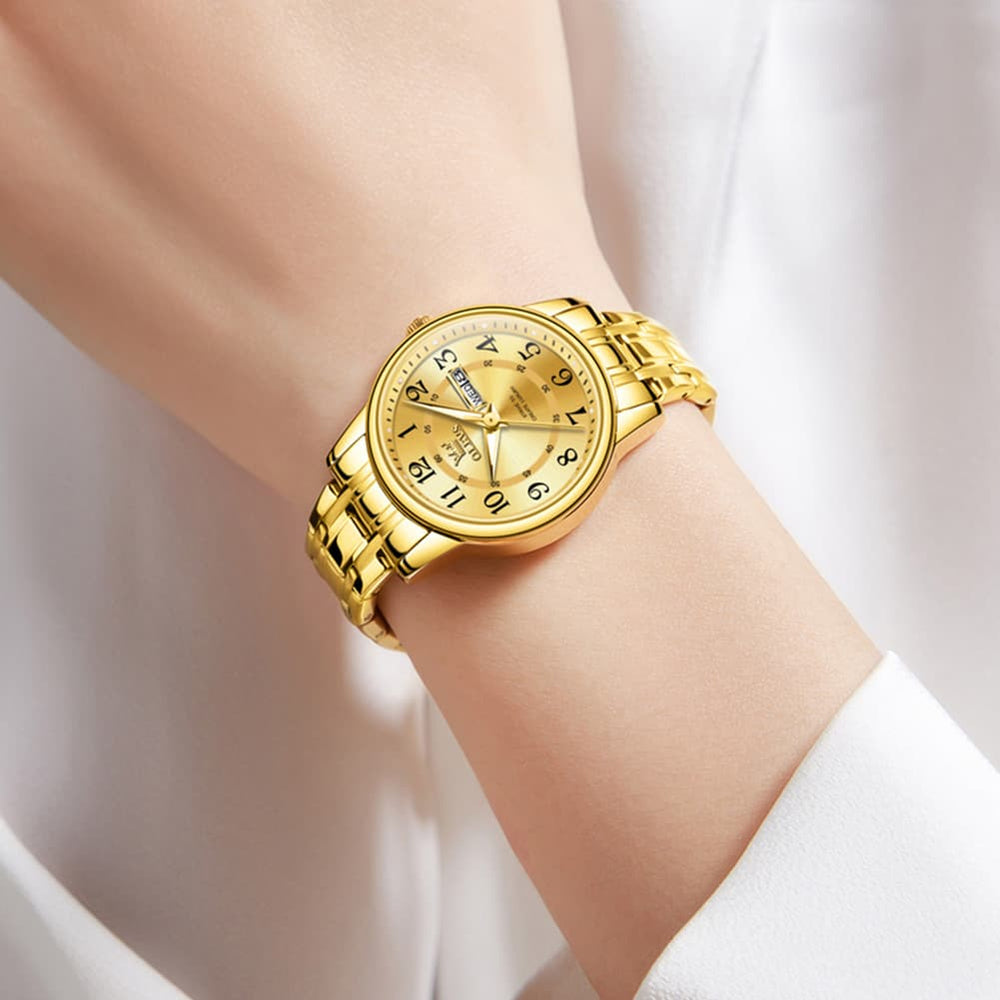 OLEVS 2891 Classic Digital Dial Couples Watch for Men Women - Golden Gold Face Watch | Olevs Watch Store