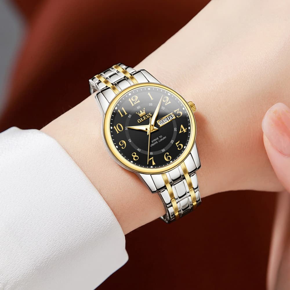OLEVS 2891 Classic Digital Dial Couples Watch for Men Women - Golden Gold Face Watch | Olevs Watch Store