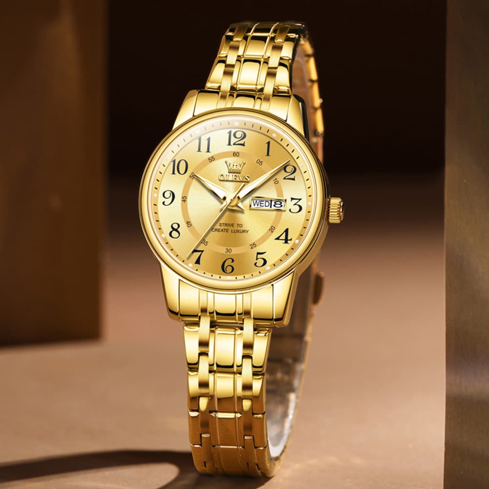 OLEVS 2891 Classic Digital Dial Couples Watch for Men Women - Golden Gold Face Watch | Olevs Watch Store