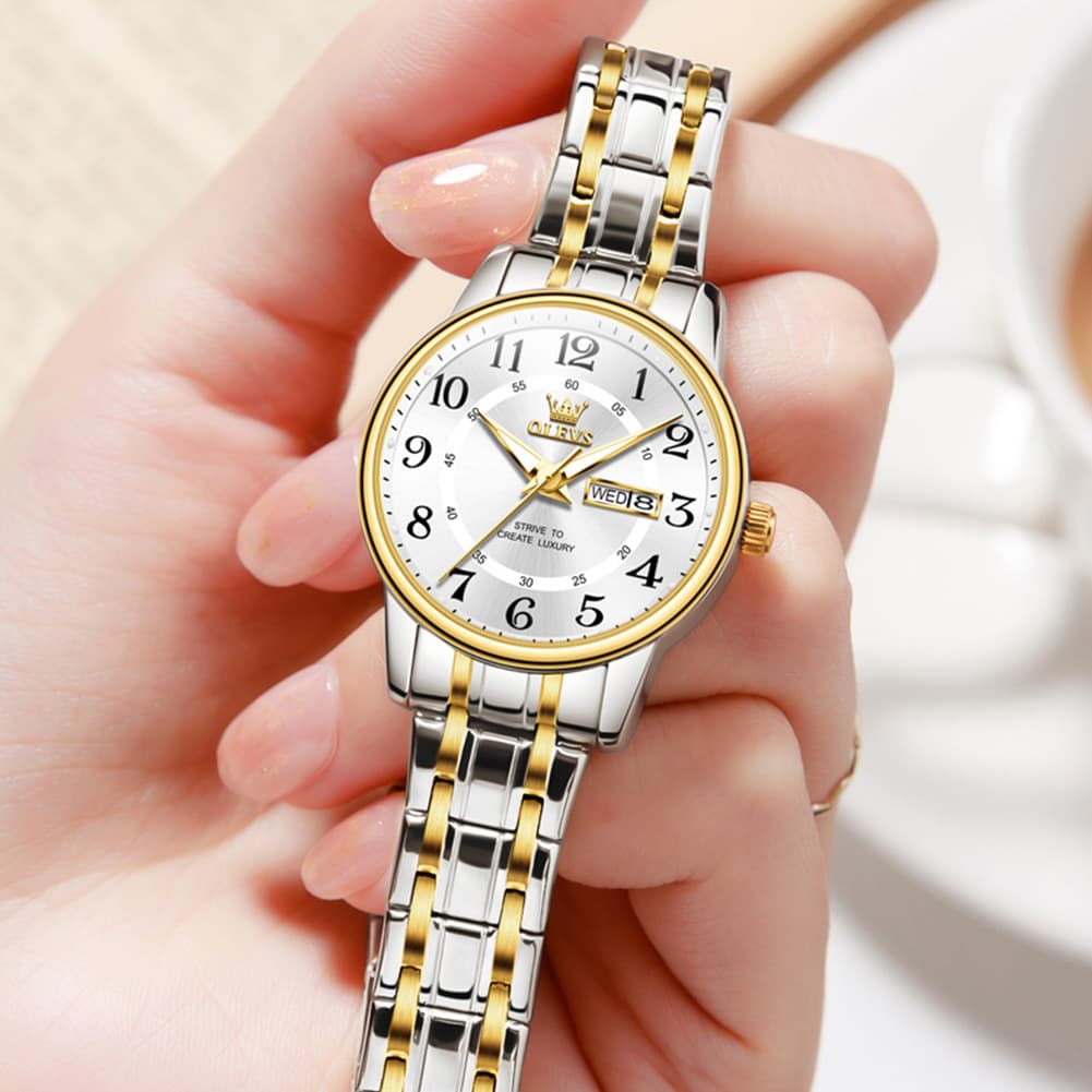 OLEVS 2891 Classic Digital Dial Couples Watch for Men Women - Golden Gold Face Watch | Olevs Watch Store